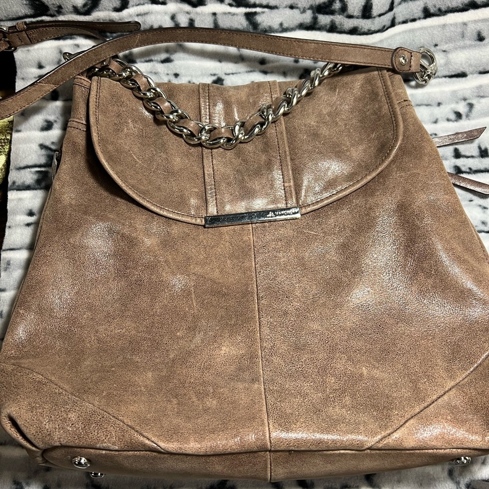 Tan Hobo Shoulder Bag with Chain Strap